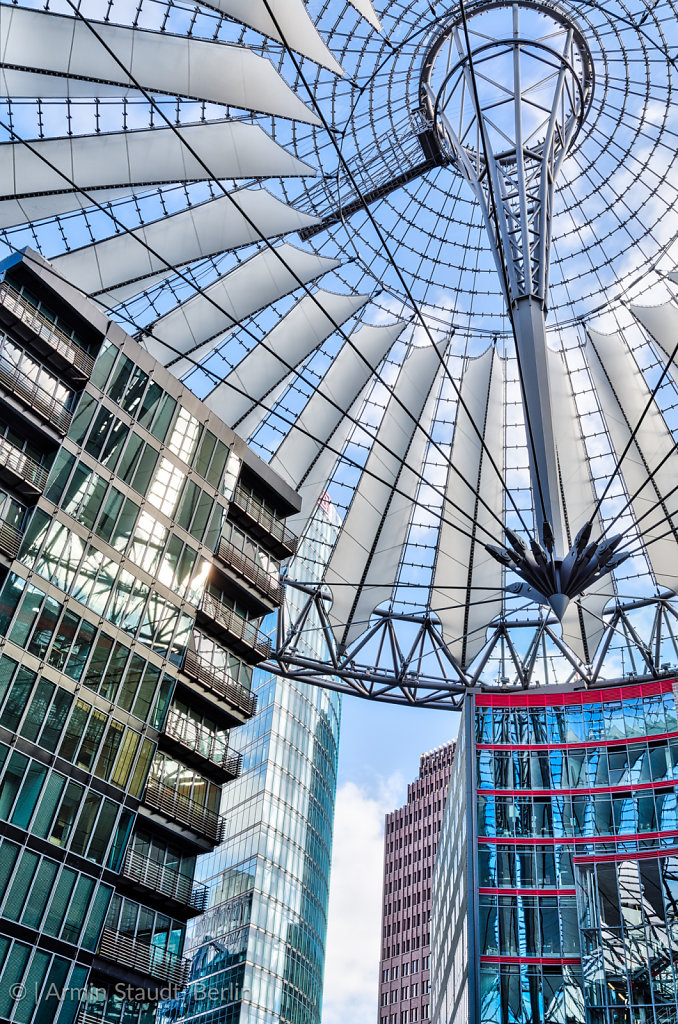BERLIN, GERMANY - FEBRUARY 16, 2014: The Sony Center on Potsdamer Platz. Sony Center located at the Potsdamer Platz is a Sony-sponsored building complex, opened in 2000 year.