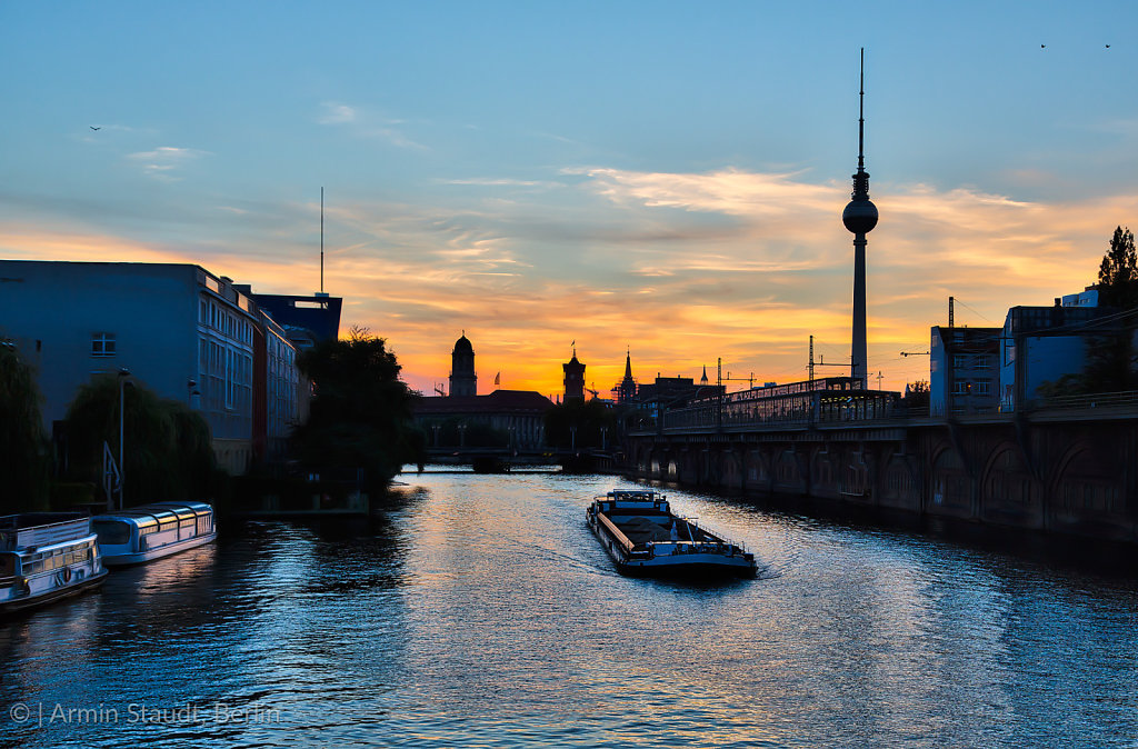 sunset over the river Spree in Berlin