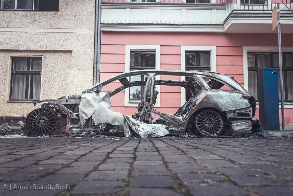 Burned out cars in the streets of Berlin